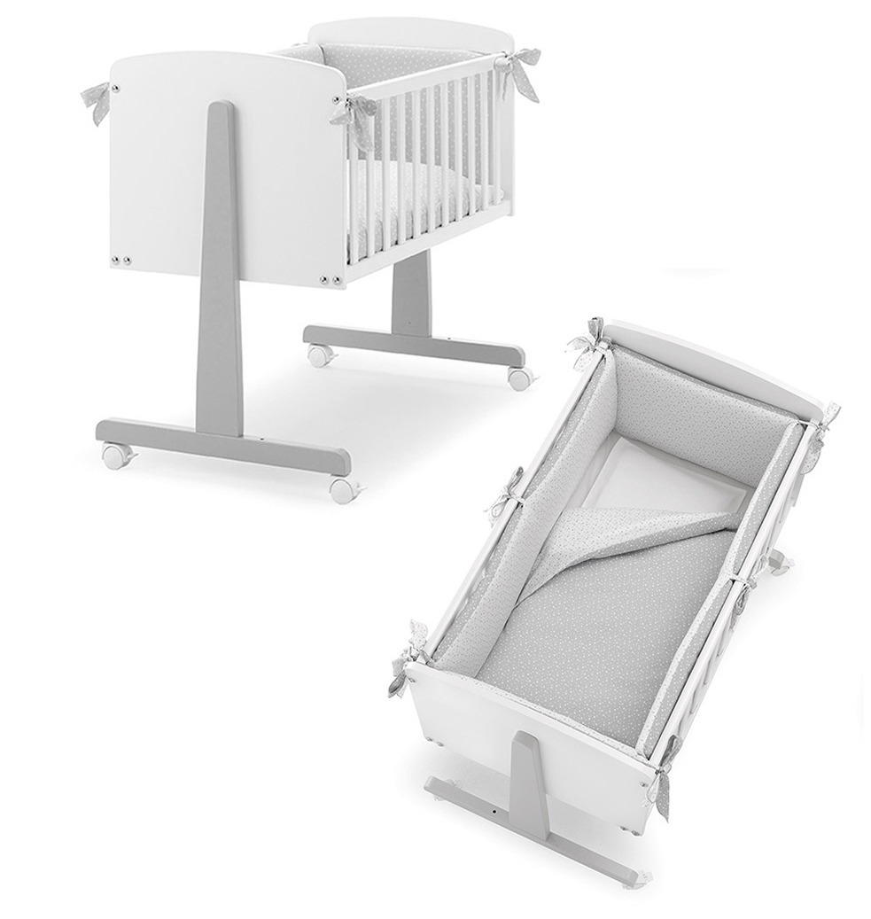 Колыбель Erbesi Ninna и комплект постельного белья Stelline Звездочки белый/серый