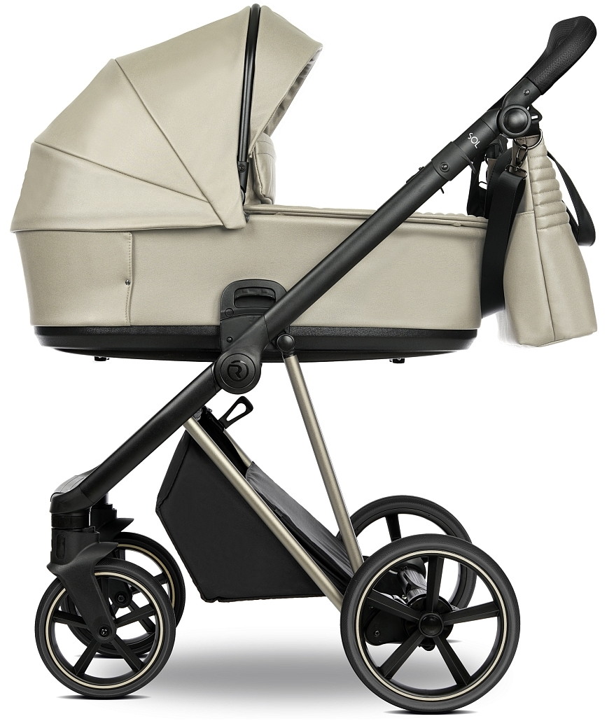 Детская коляска Roan Sol Vintage Luxury Leather 2 в 1 VEGA11DB Almond Sugar /Champagne/руч.Champagne