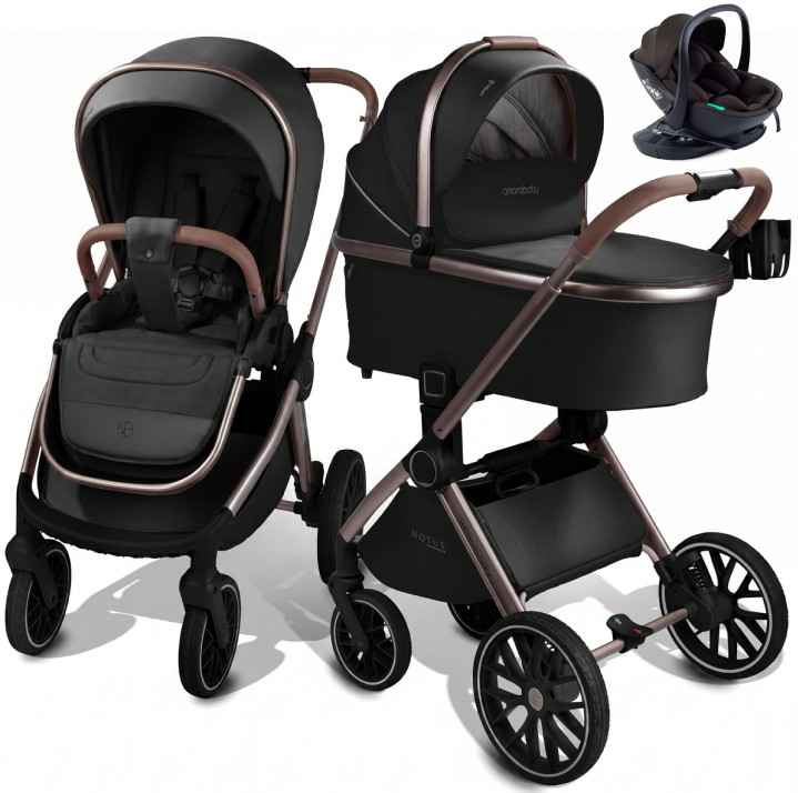 Детская коляска AmaroBaby Motus Premium Ecco Exclusive 4 в 1 с автокреслом Rant Miro Brown и базой черный