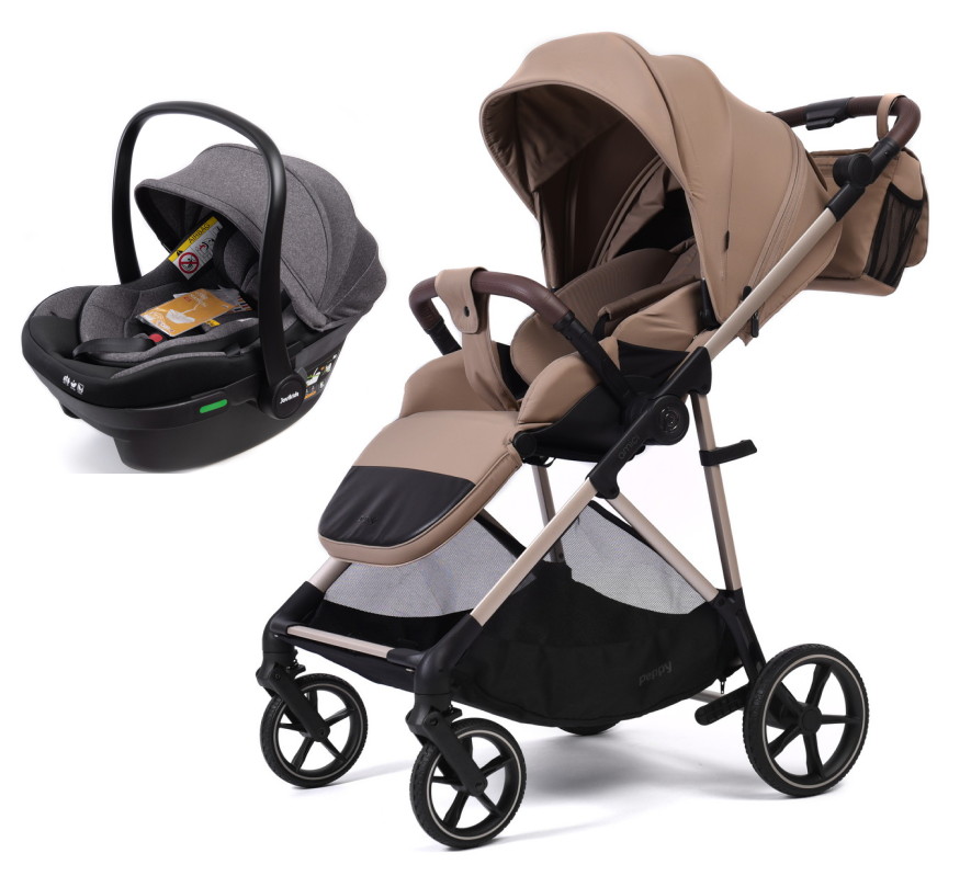 Прогулочная коляска Peppy Amici с автокреслом Jovikids Aria Latte рама Beige