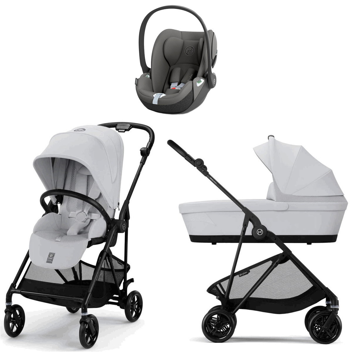Коляска Cybex Melio Carbon Cloud T i-Size Mirage Grey 3 в 1 Fog Grey с дождевиком