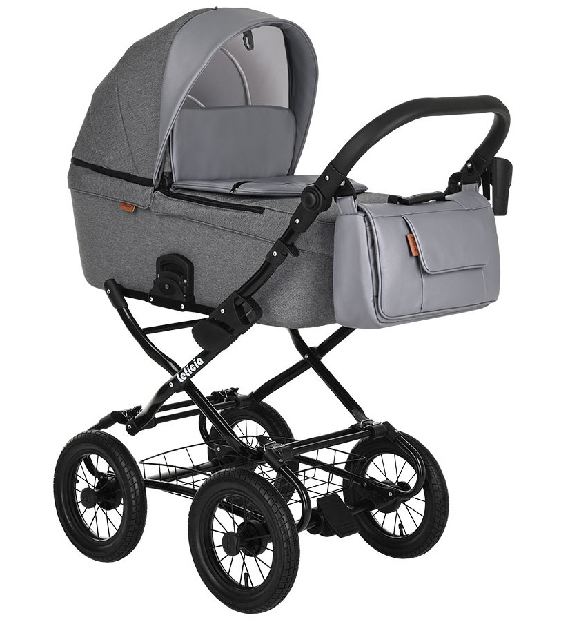 Детская коляска люлька Pituso Leticia Classic 12d 1 в 1 312/CL Grey +Кожа Grey Metalic