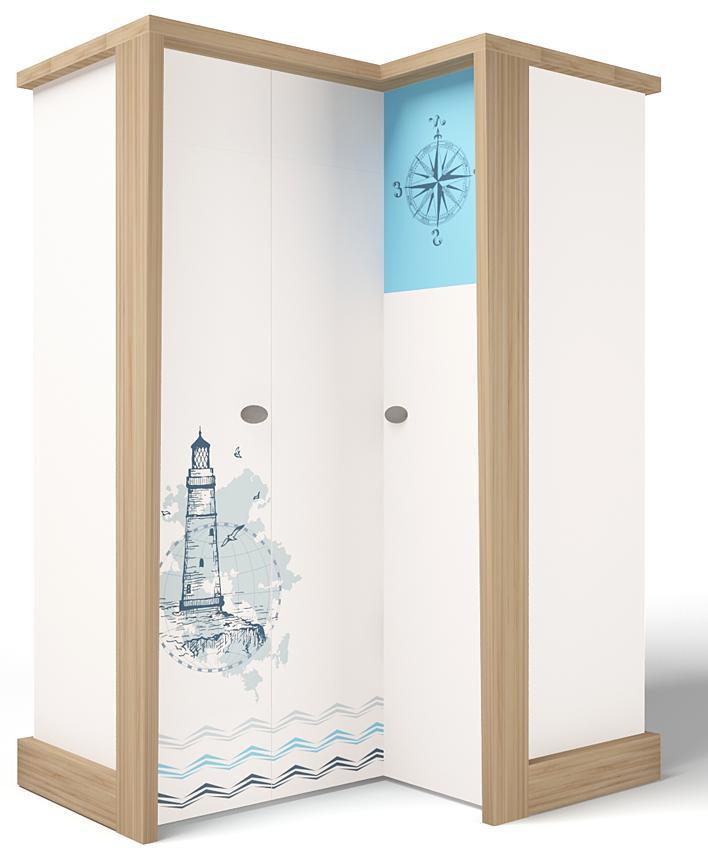 Детский шкаф угловой, гармошка ABC-King MIX Ocean правый голубой