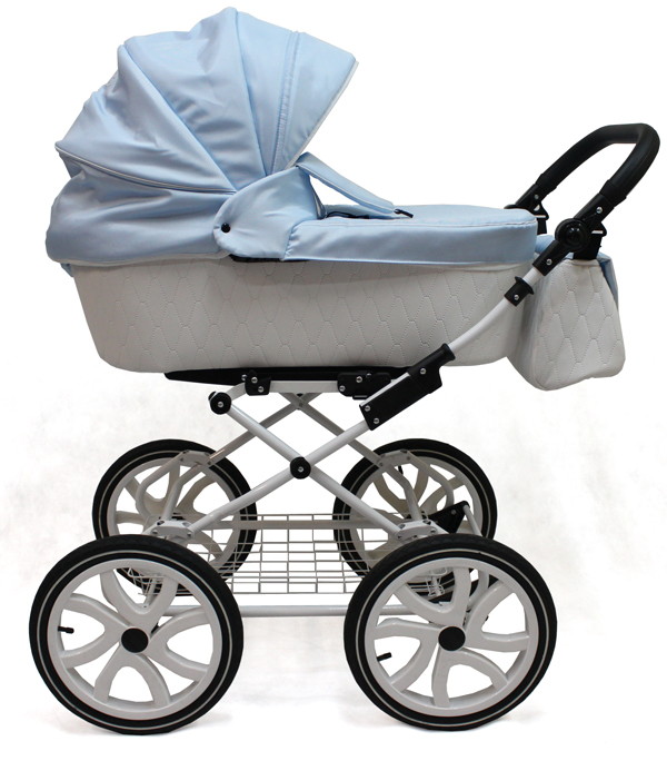 Детская коляска JuicyBaby Sofi 2 в 1 бел.эко-кожа+голубой (ткань)