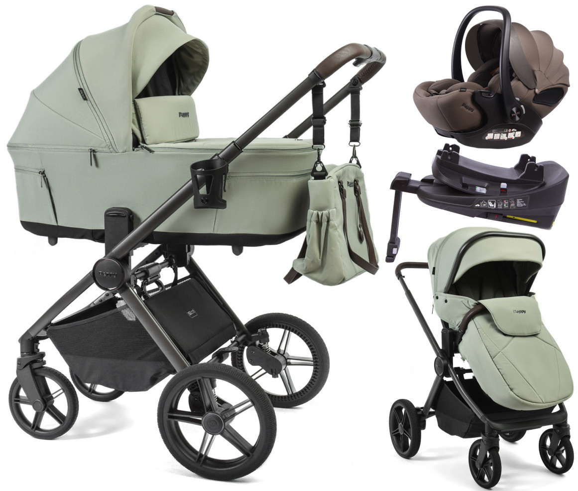 Детская коляска Peppy Soho 4 в 1 с автокреслом Verona Brown и базой Oregano (орегано), рама серо-бежевый