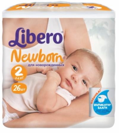 Подгузники Libero Baby Soft Newborn (2) 3-6 кг 26 шт
