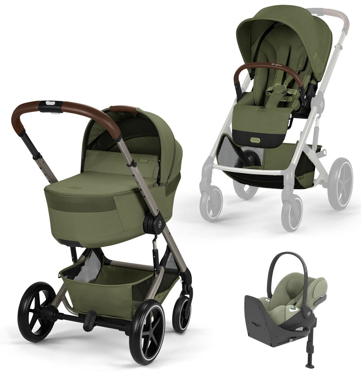Коляска Cybex Balios S Lux Fold Cot TPE Cloud T Sage Green Plus Base T 4 в 1 Moss Green с дождевиками