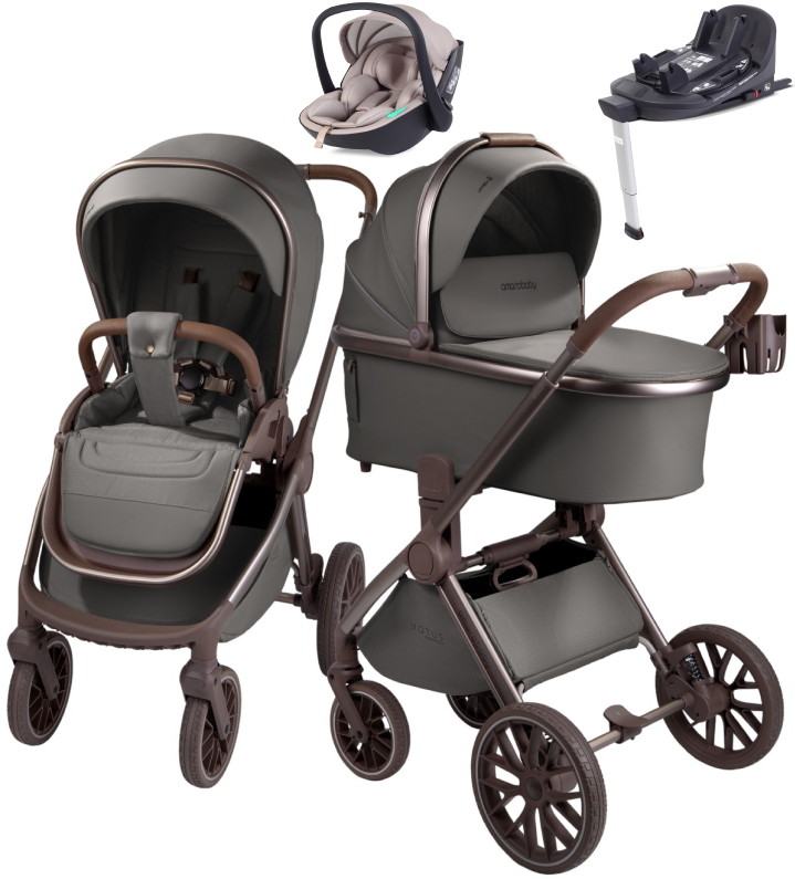 Детская коляска AmaroBaby Motus Premium Ecco Exclusive 4 в 1 с автокреслом Rant Miro Beige и базой серый