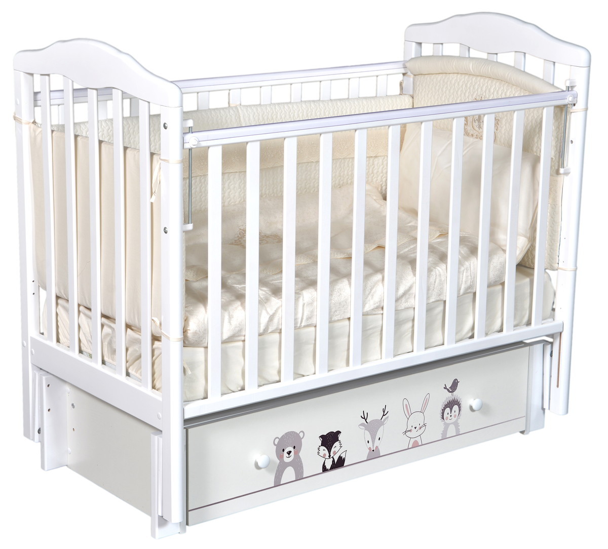 Детская кроватка ByTwinz Daniella Зверополис универсальный маятник белый