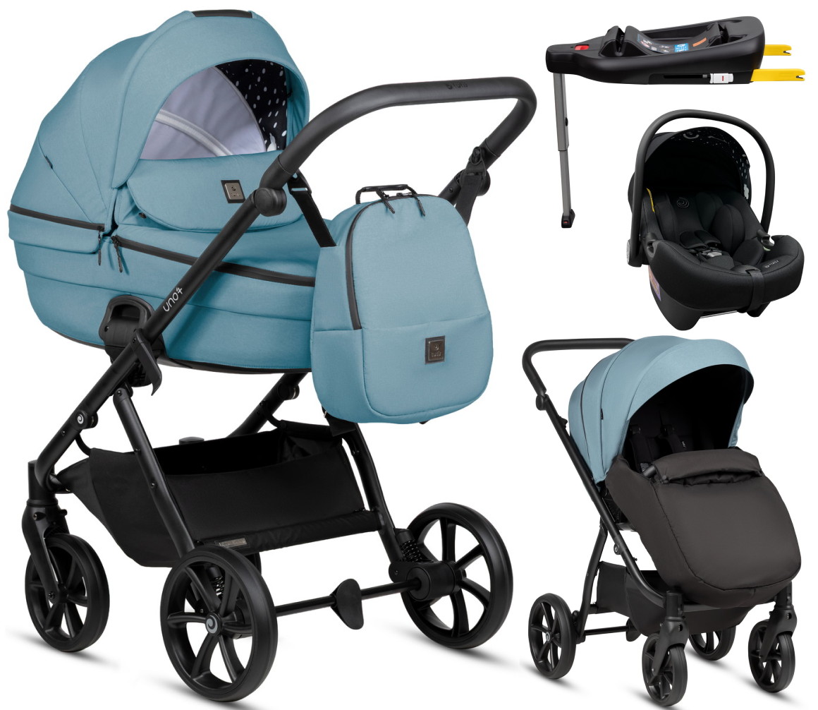 Детская коляска Tutis Uno 6 Plus Essential collection 4 в 1 с автокреслом Elo Lux EduSky Black и базой 1602143 Menta с сумкой