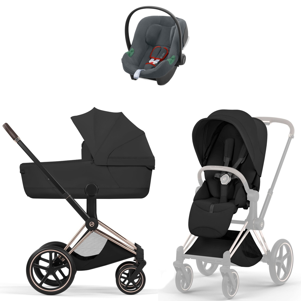 Коляска Cybex Priam V Rosegold Style Aton B2 Steel Grey 3 в 1 Sepia Black