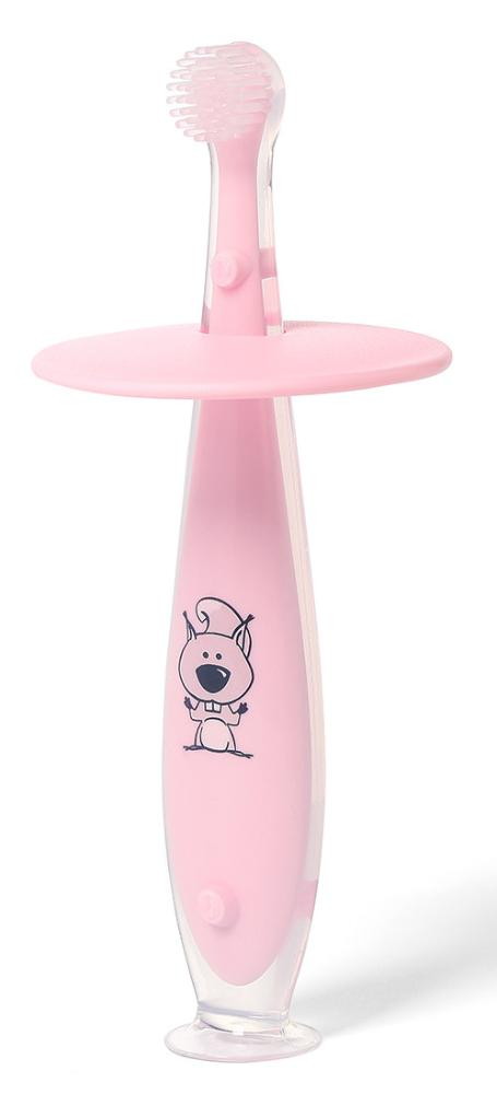 Детская зубная щеточка BabyOno силиконовая 6 мес+ 551/01 розовый