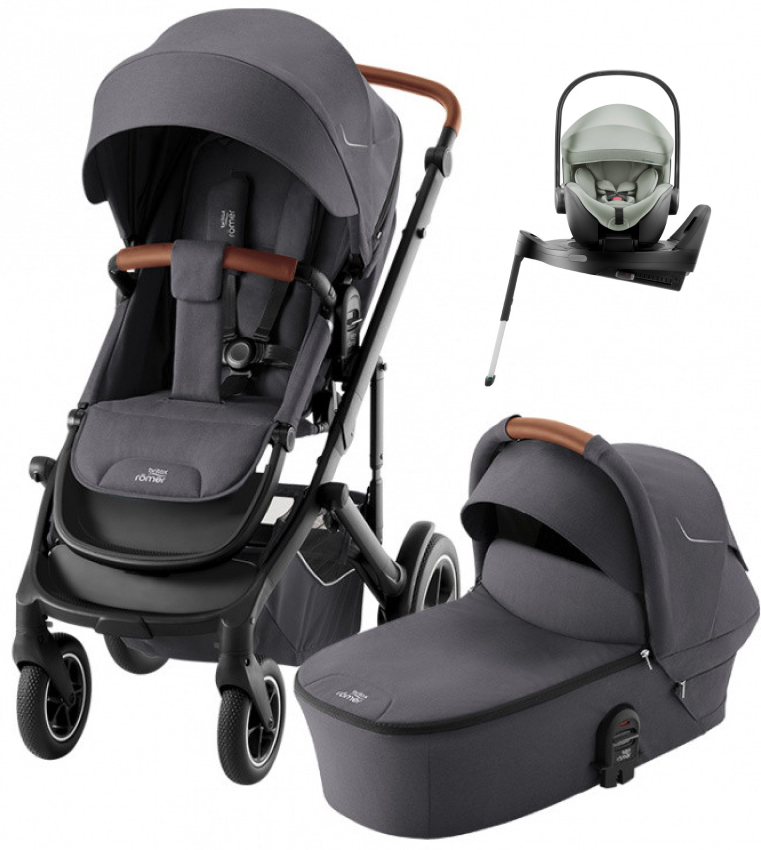 Коляска 4 в 1 Britax Roemer Smile 5Z и автокресло Baby-Safe Pro Style Sage green + Vario Base 5Z Midnight Grey