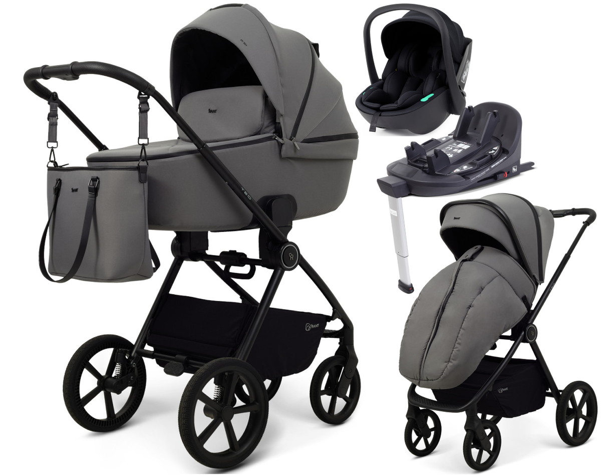 Детская коляска Rant Teo Soft 4 в 1 с автокреслом Miro Black и базой Grey