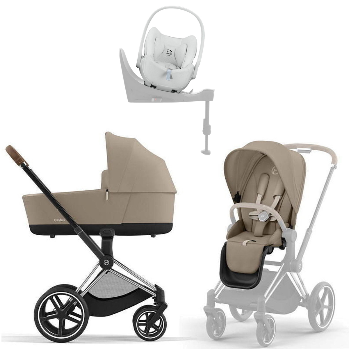 Коляска Cybex Priam IV Chrome Brown complete Cloud T Urban Mobility White Base T 4 в 1 Cozy Beige