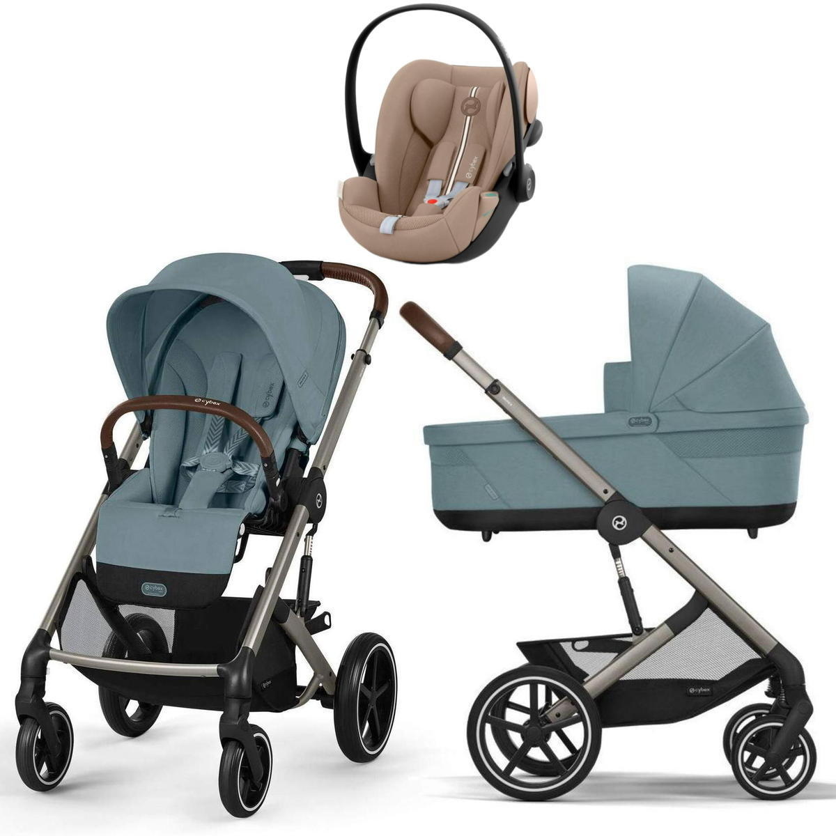 Коляска Cybex Balios S Lux TPE complete Cloud G Almond Beige Plus 3 в 1 Stormy Blue с дождевиками