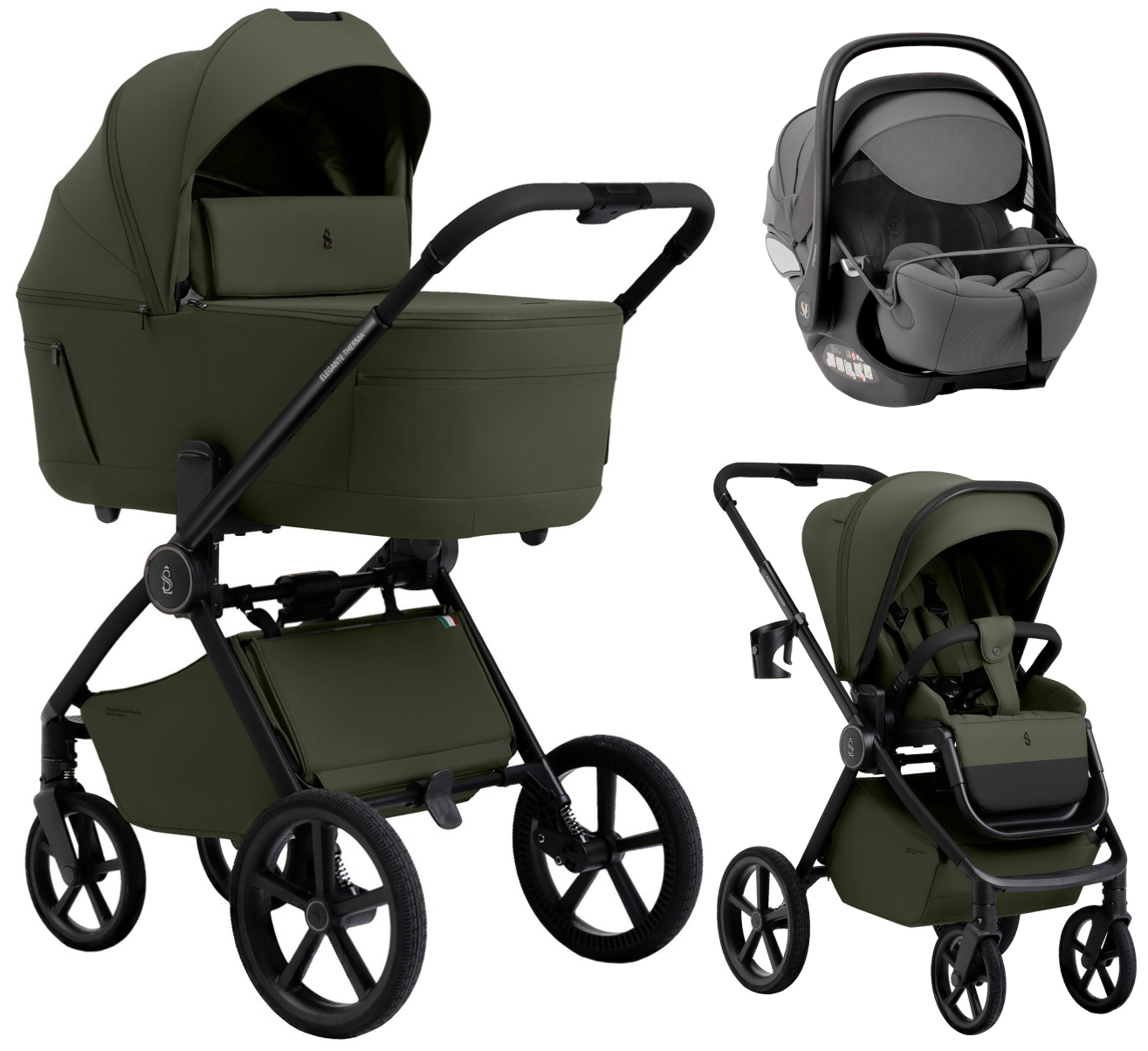 Коляска 3 в 1 Sweet Baby SBL Elegante Therma Colore + автокресло Premier Grey Green