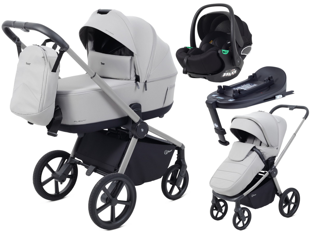 Детская коляска Rant Flex Therm Soft 4 в 1 с автокреслом Evomax Black и базой Stone Grey