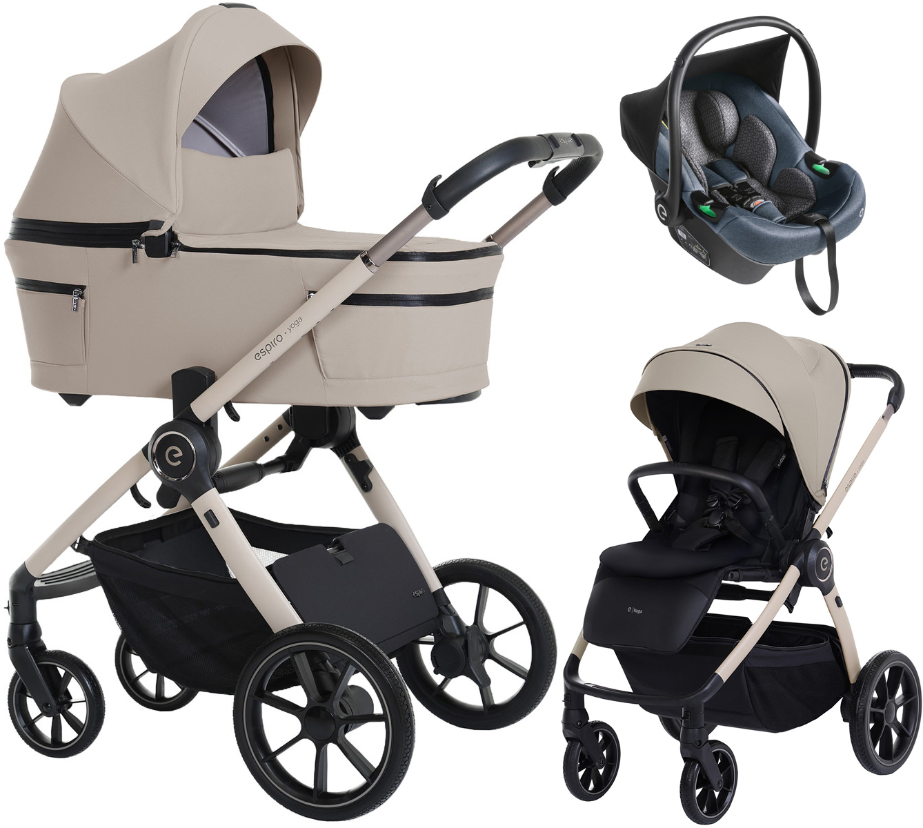 Детская коляска 3 в 1 Espiro Yoga 2026 и автокресло Pi Gray blue 219 assana lotos voice of nature