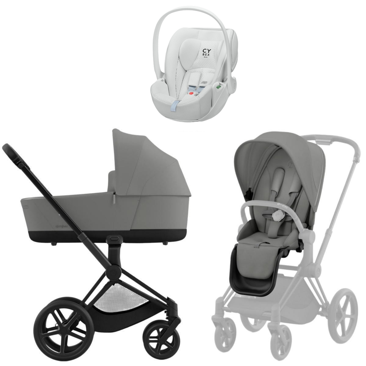Коляска Cybex Priam IV Matt Black complete Cloud T Urban Mobility White 3 в 1 Mirage Grey