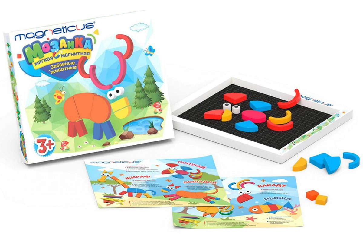 Магнитная мозайка Magneticus Забавные Животные, 5 цветов Листок с примерами