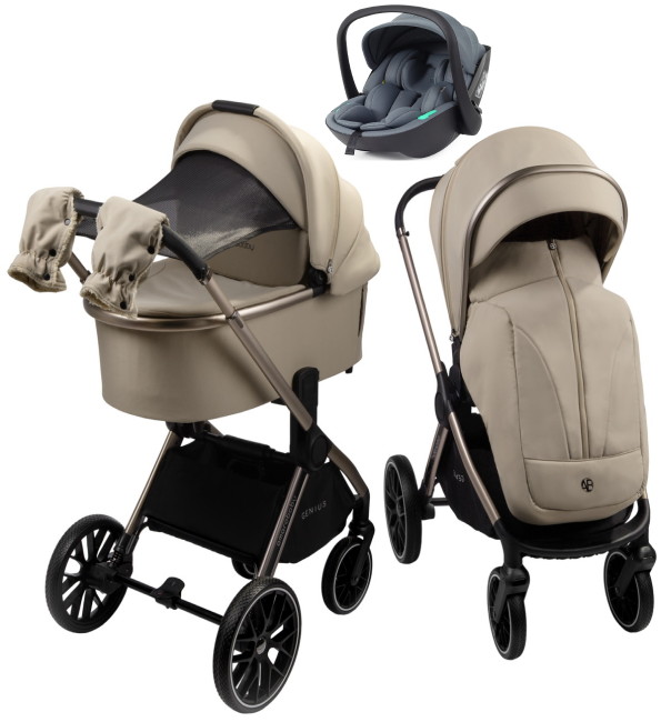 Детская коляска AmaroBaby Genius 3 в 1 с автокреслом Rant Miro Graphite бежевый