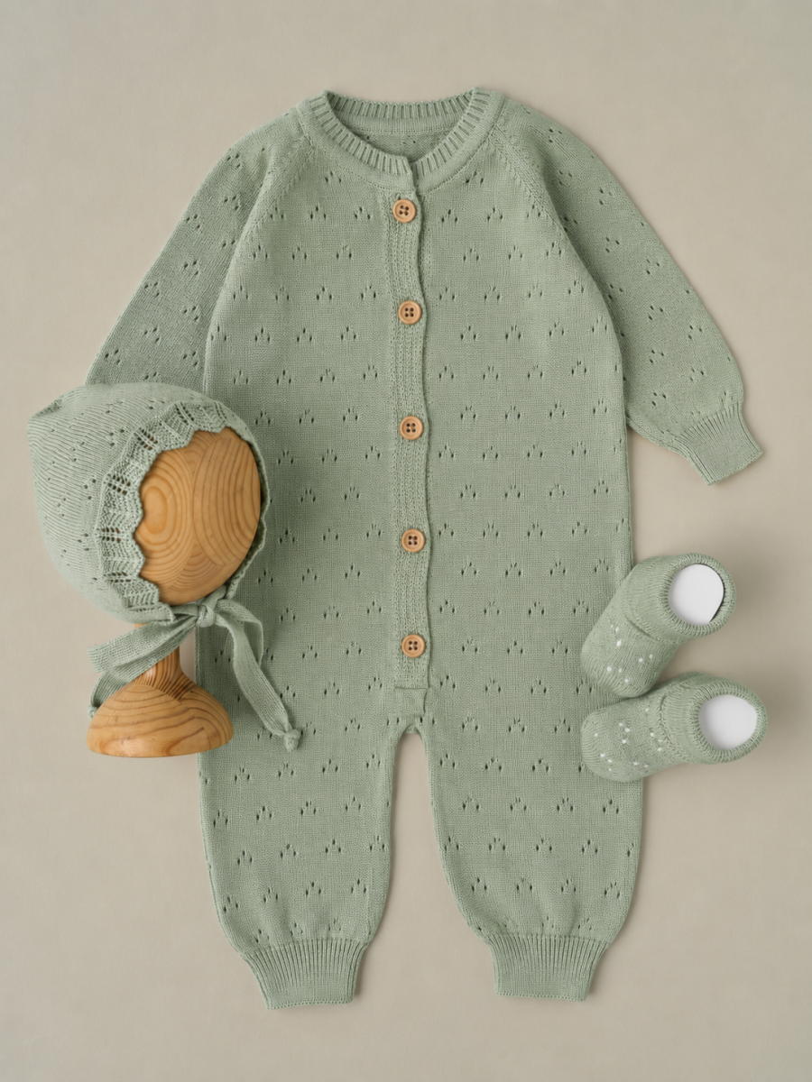 Комбинезон, чепчик, носочки Little Star 80378 (ЧЗ-мз) серо-зеленый 56