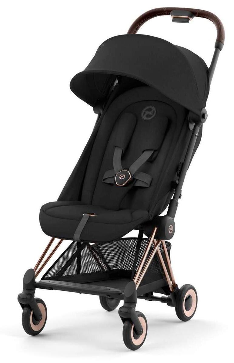 Прогулочная коляска Cybex Coya Sepia Black с дождевиком и бампером/Rosegold