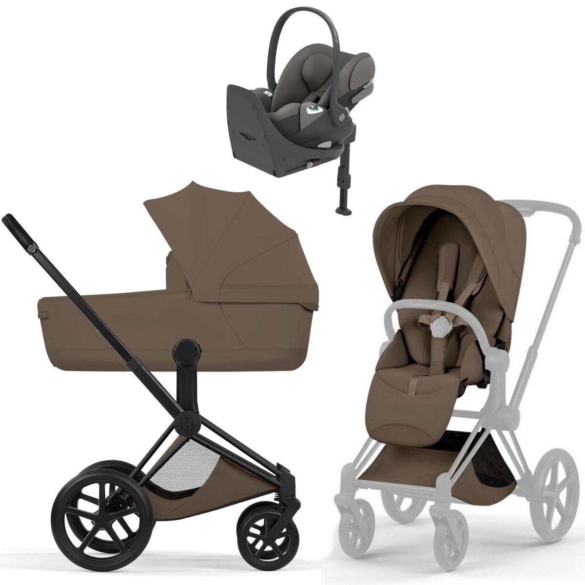 Коляска Cybex Priam V Matt Black Style Cloud T Mirage Grey Base T 4 в 1 Coconut Brown