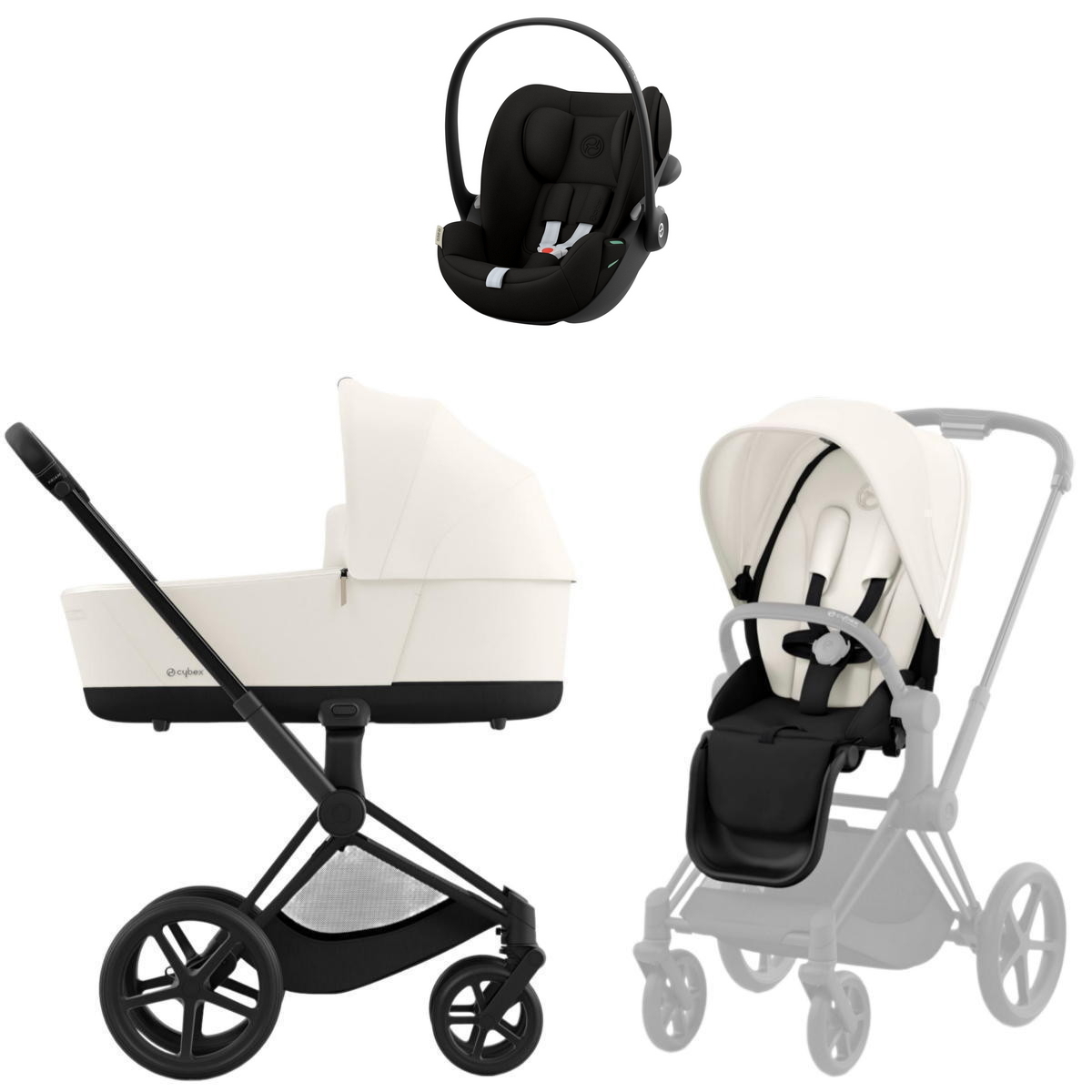 Коляска Cybex Priam IV Matt Black complete Cloud G3 Magic Black 3 в 1 Off White
