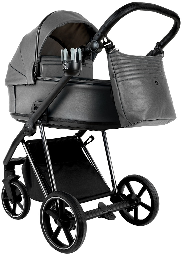 Детская коляска Roan Sol Vintage Luxury Leather 2.0 2 в 1 VEGA88DB Glacier Gray/Nickel/руч.Black
