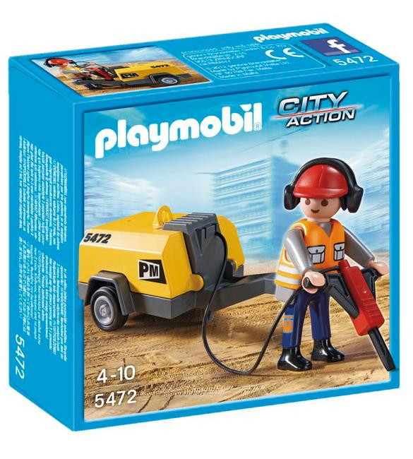 Детская игрушка Playmobil Стройка: Строитель с отбойным молотком