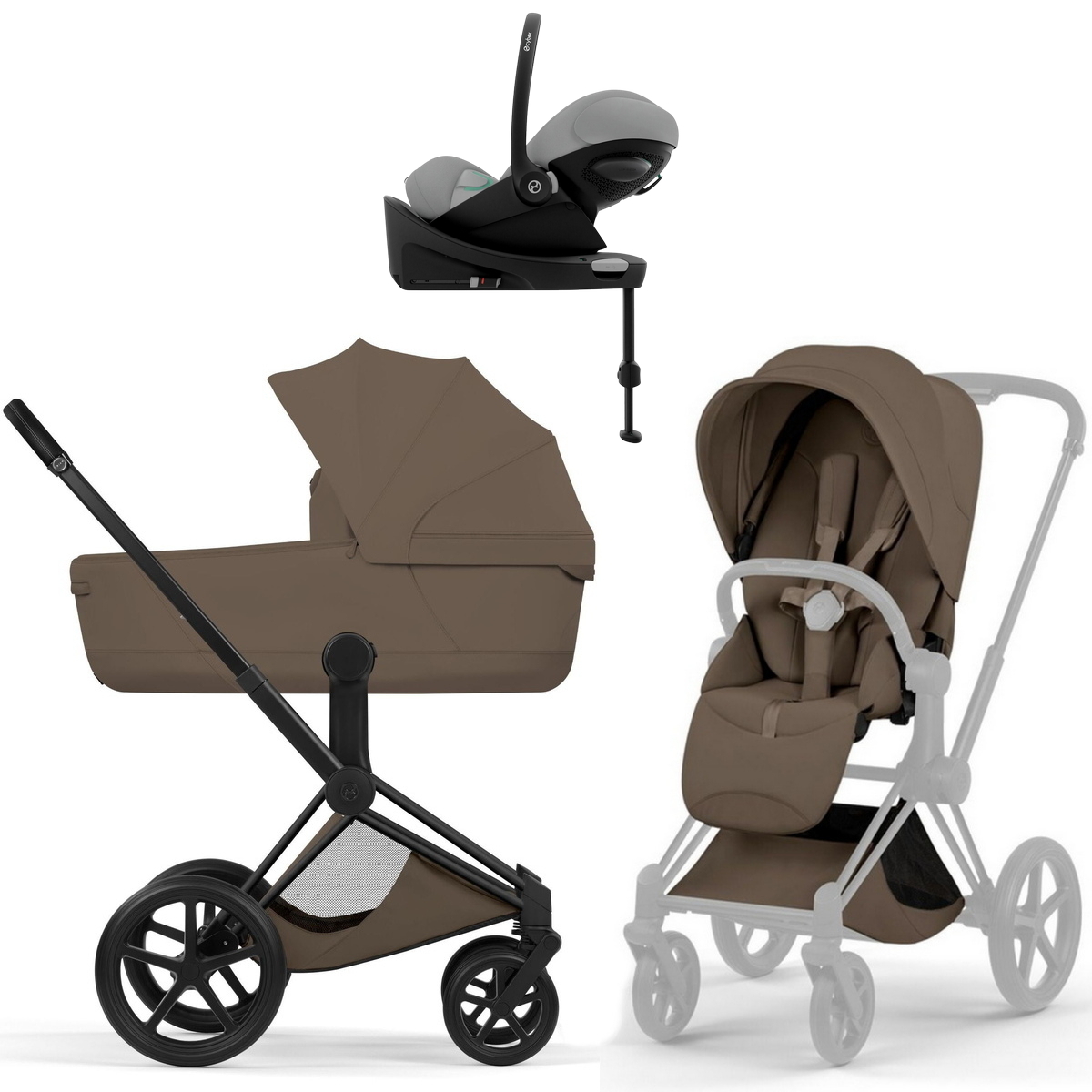 Коляска Cybex Priam V Matt Black Style Cloud G3 Stone Grey Plus Base G3 4 в 1 Coconut Brown