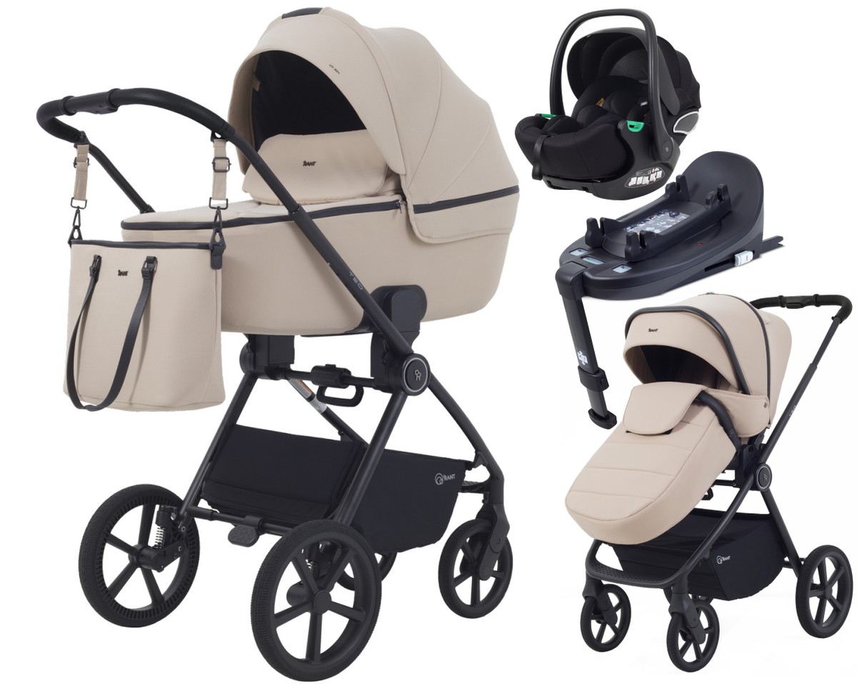 Детская коляска Rant Teo Soft 4 в 1 с автокреслом Evomax Black и базой Beige