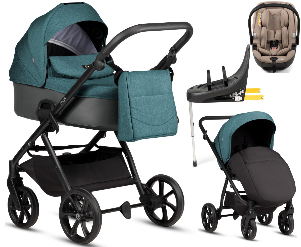 Детская коляска Tutis Leo 3 Plus 4 в 1 с автокреслом Beno Beige и базой 1582307 Sea Blue