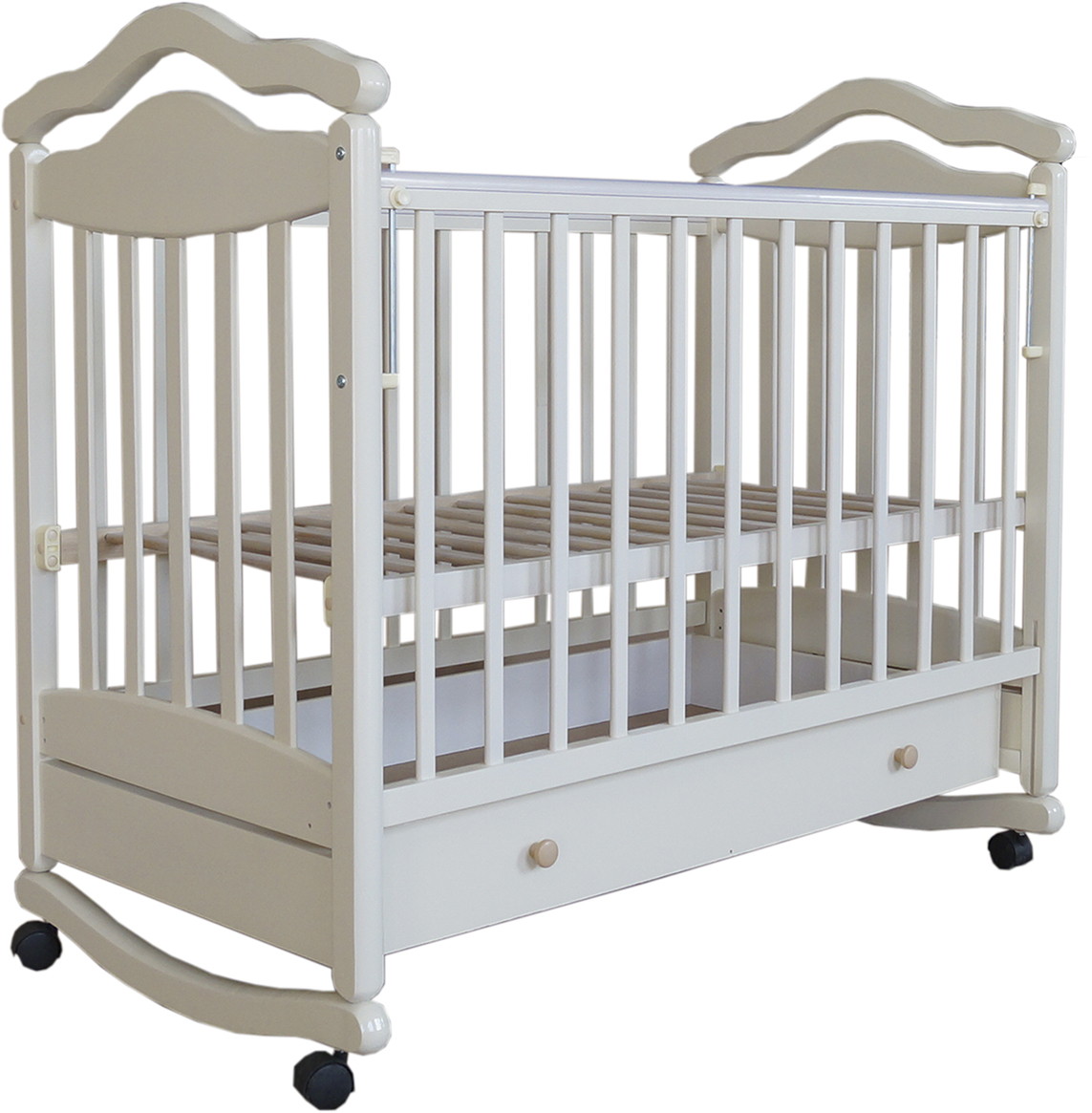 Детская кроватка Лаура-7 качалка с ящиком 120x60 см слоновая кость