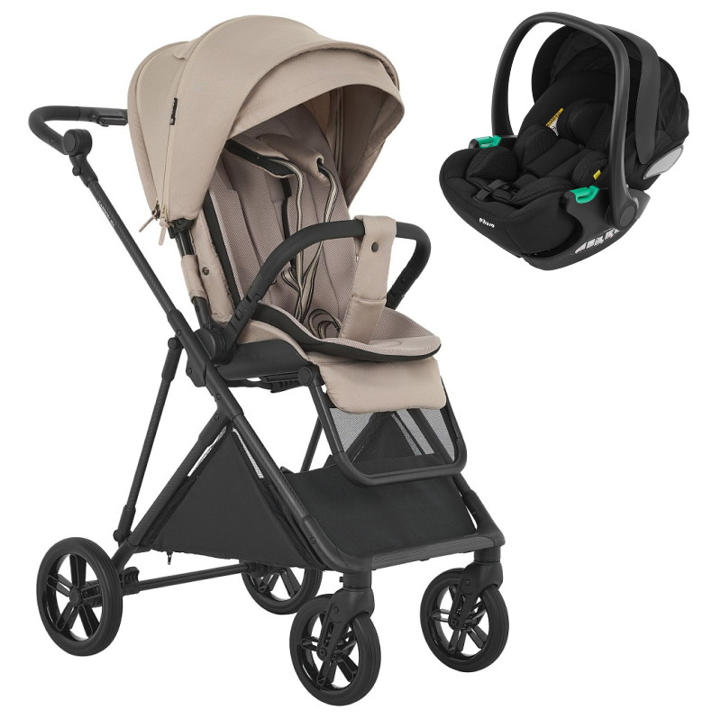 Детская прогулочная коляска Pituso Carbon RX c автокреслом Baesa Black Sapphire Sand/рама carbon
