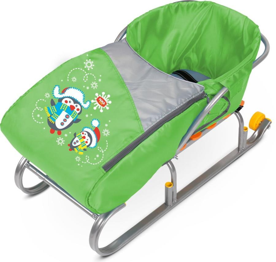 Детское сиденье для санок Nika с чехлом для ног ССЗ-1 пингвин зеленый