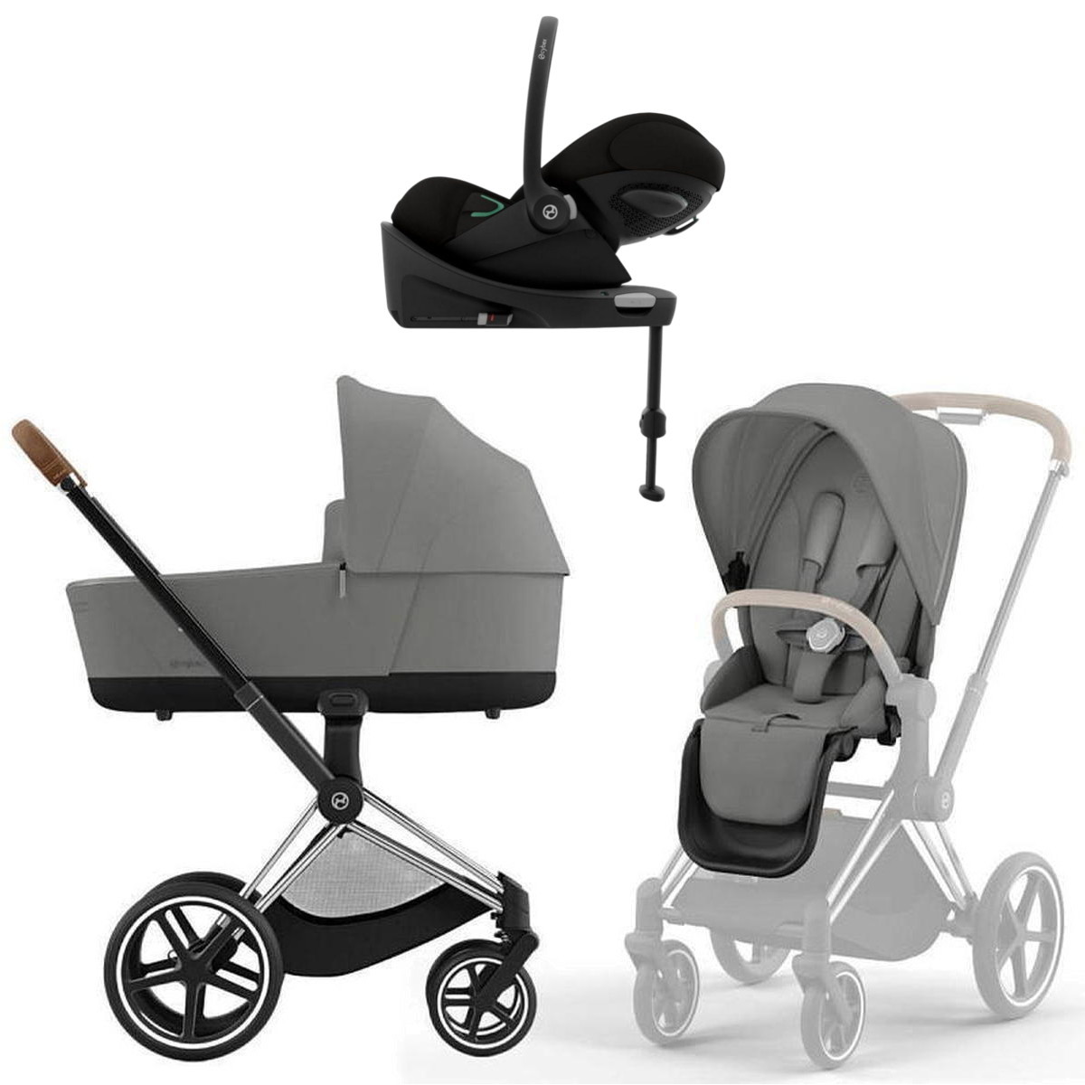 Коляска Cybex Priam IV Chrome Brown complete Cloud G Moon Black Plus Base G 3 в 1 Mirage Grey
