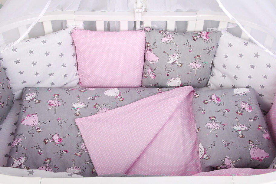 Комплект в кроватку AmaroBaby Мечта 15 предметов серый/розовый