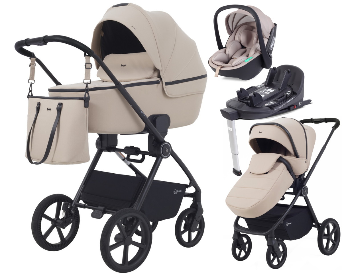 Детская коляска Rant Teo Soft 4 в 1 с автокреслом Miro Beige и базой Beige