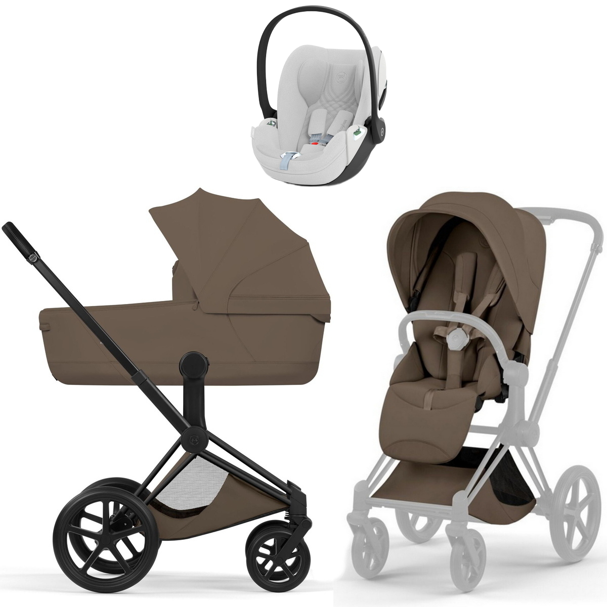 Коляска Cybex Priam V Matt Black Style Cloud T Platinum White Plus 3 в 1 Coconut Brown