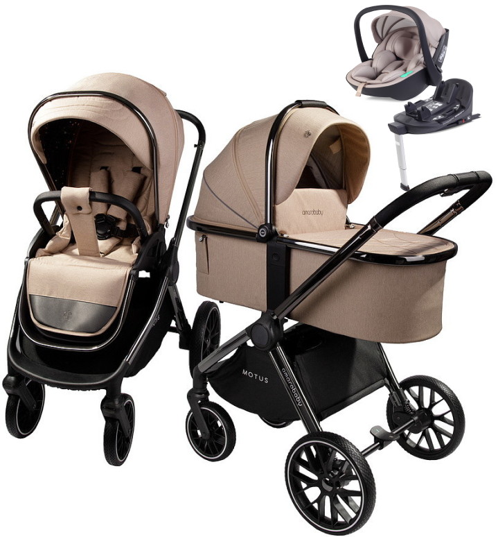 Детская коляска AmaroBaby Motus V2 4 в 1 с автокреслом Rant Miro Beige и базой мокко