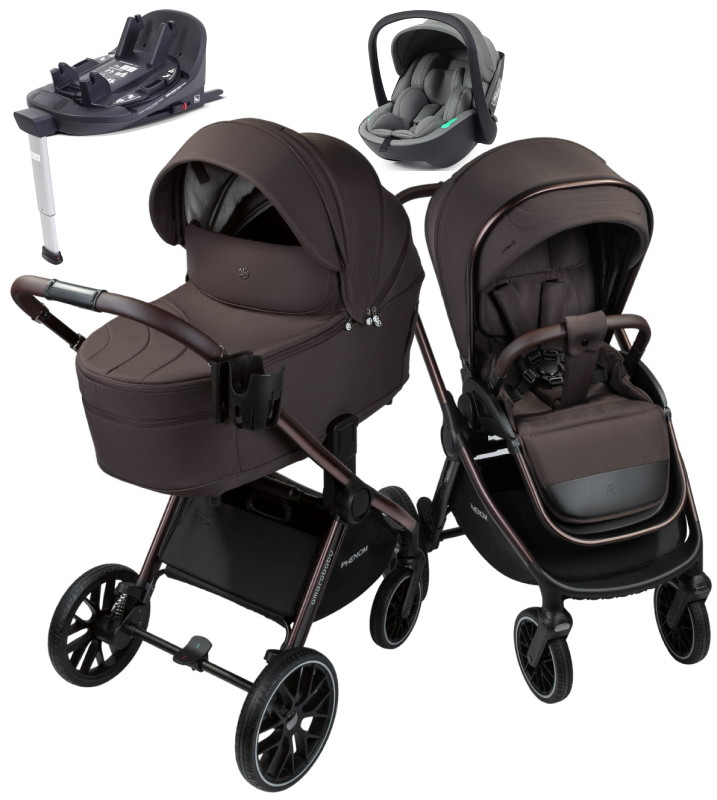 Детская коляска AmaroBaby Phenom 4 в 1 с автокреслом Rant Miro Olive и базой шоколадный