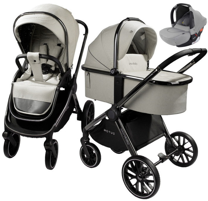 Детская коляска AmaroBaby Motus V2 3 в 1 с автокреслом Rant Cruise Grey белый
