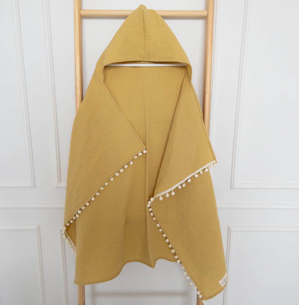 Пеленка Lappetti муслиновая с капюшоном горчица