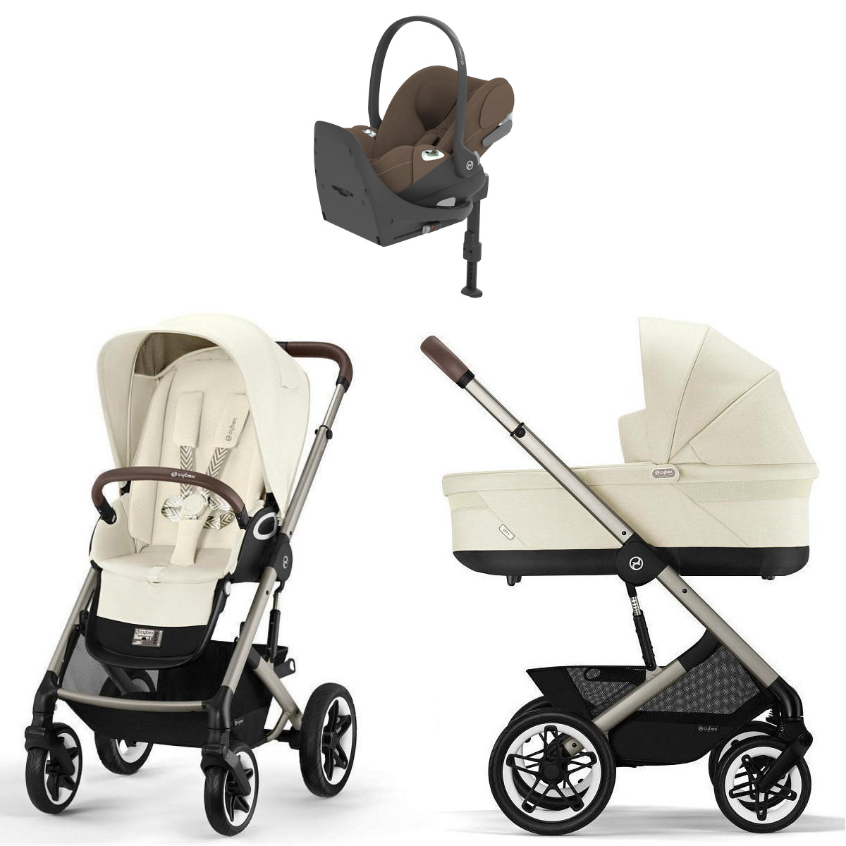 Коляска Cybex Talos S Lux TPE complete Cloud T Coconut Brown Plus Base T 4 в 1 Seashell Beige с дождевиками