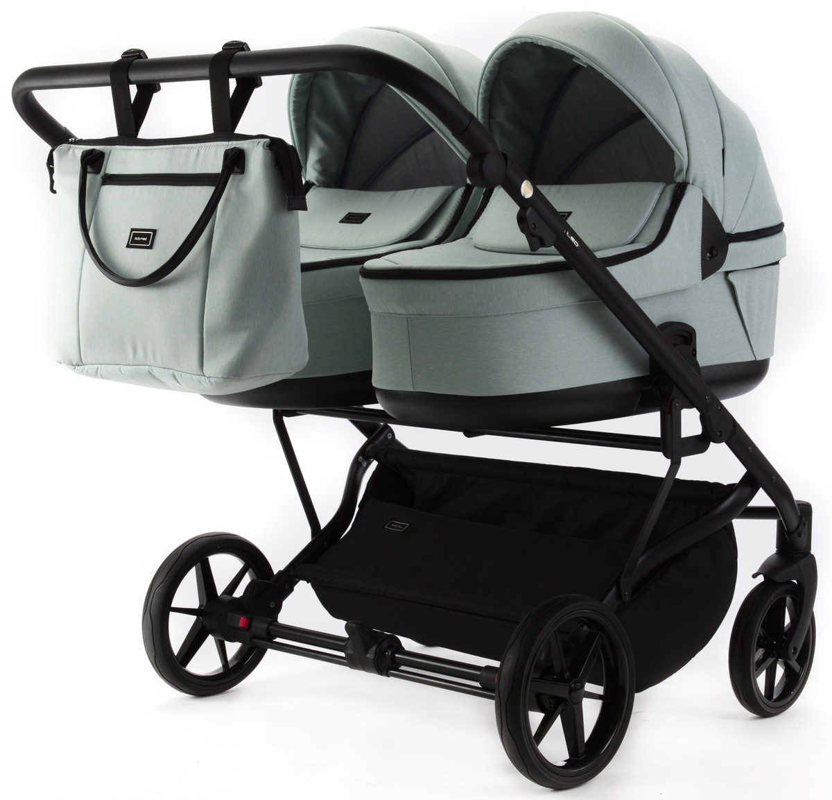 Детская коляска для двойни Adamex Leo Duo 2 в 1 TK27 TIP (СЕРО-ЗЕЛЕНЫЙ)