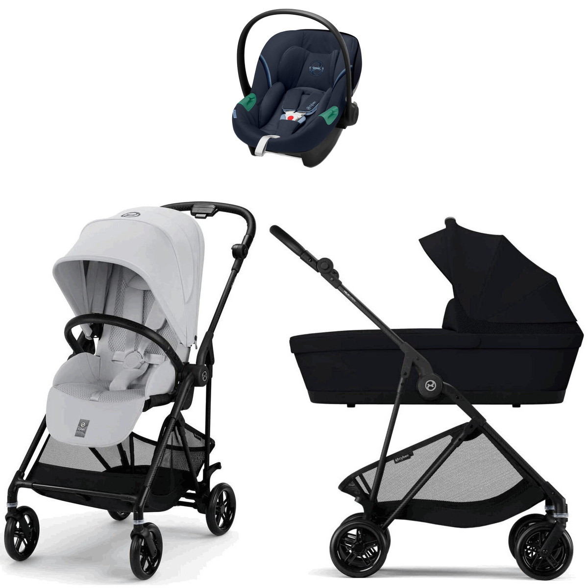 Коляска Cybex Melio Carbon Aton S2 i-Size Ocean Blue 3 в 1 Fog Grey/Magic Black с дождевиками