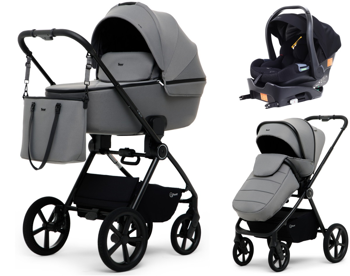 Детская коляска Rant Teo Soft 4 в 1 с автокреслом Carry Pro Black и базой Grey